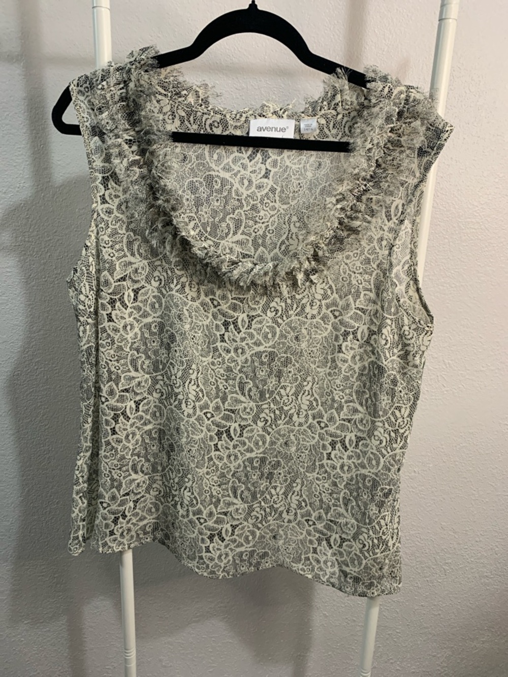 Avenue Cream & Black Lace Ruffle Scoop Camisole Top